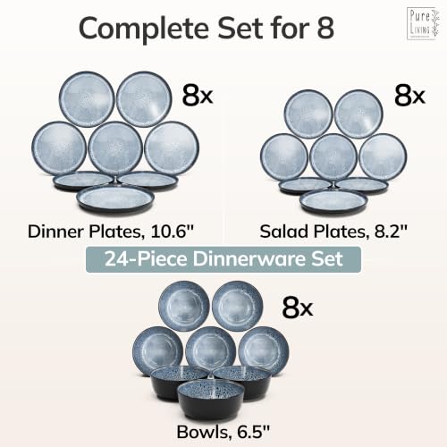 24 Piece Stoneware Dinnerware Set for 8 (Dark / Smoke Blue / Set for 8 (24pcs))