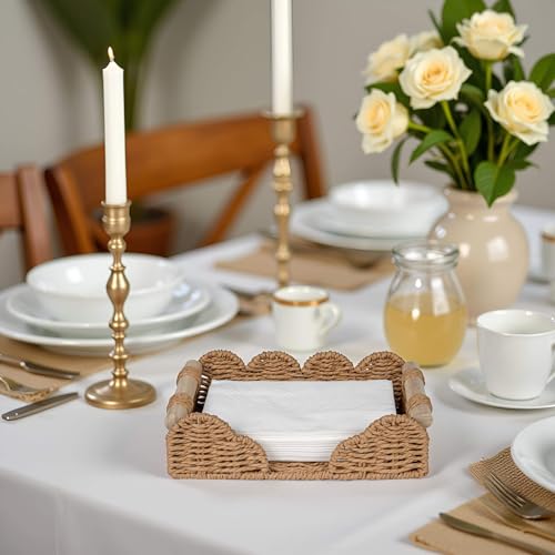Rectangle Scalloped Napkin Holder for Table Home Farmhouse Decor
