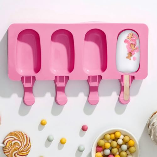 2 Set Silicone Popsicle Molds with 100 Sticks (2 Set / Pink & Purple)