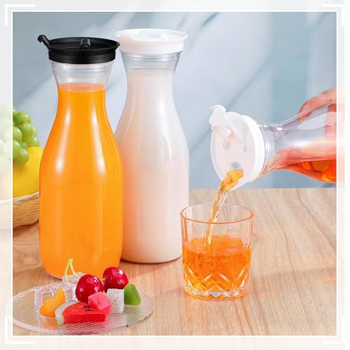 6 Pcs Plastic Water Carafe with Lid 32 Oz Clear (Black Cap)
