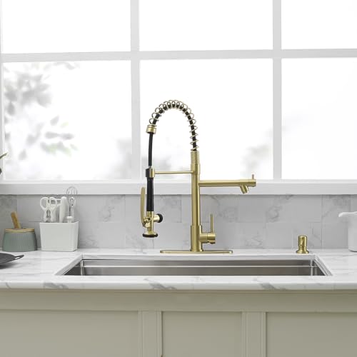 Commercial Kitchen Sink Faucet with Pull Down Sprayer Brushed Gold (Gold Brushed)