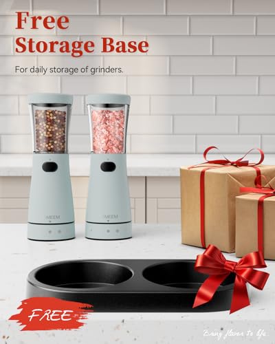 Electric Salt and Pepper Grinder Set with Storage Base (Light Blue)