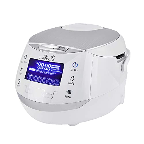 Sakura Rice Cooker with Ceramic Bowl and Advanced Fuzzy Logic (White and Silver)