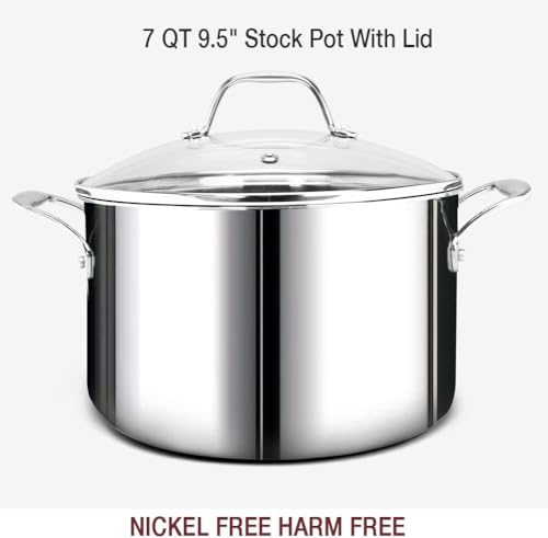 14 Piece Nickel Free Stainless Steel Cookware Set Whole (Mirror Polished Stainless Steel - 6 Years Warrantv / 14 PCS - Whole-Clad 3-PLY)