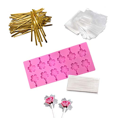 12 Capacity Silicone Cherry Blossoms Lollipop Mold Set (Cherry Blossoms Pink)