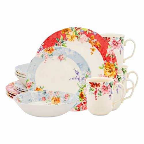 16 Piece Porcelain Dinnerware Set for 4 (16 / Crimson)