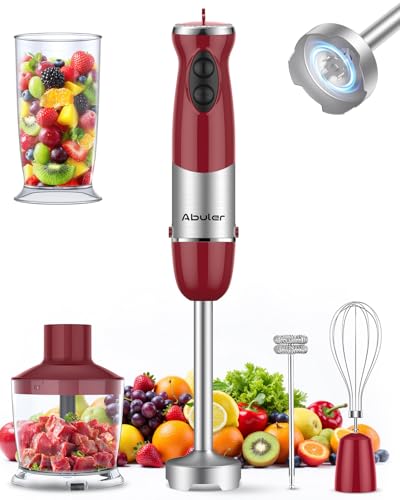 Immersion Blender Handheld 1000W 5 in 1 Corded Stick Hand Blender Kitchen with 12 Speed (Red)