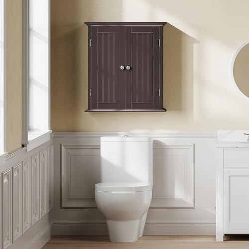 Bathroom Wall Cabinet with 2 Doors (Espresso / 8.8"D x 21.1"W x 24"H)