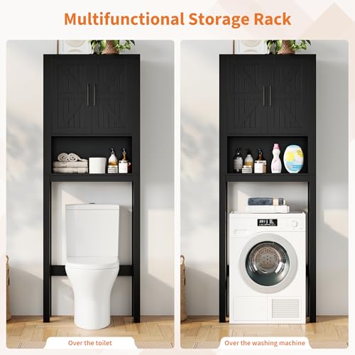 23.6 Inches Wide Toilet Rack with Over The Toilet Storage Cabinet (Black 23.6"w)