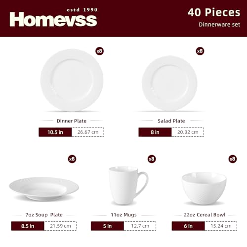 HomeVss New Bone China Embossed Rain Drops 40pc Dinnerware Set (Rain Drops / Service for 8 - 40pc Set)