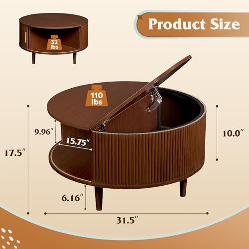 31.5" Round Coffee Table with Storage (Round_brown / 31.5" Round)