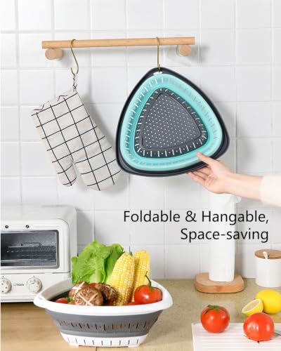 2 Pack Triangle Collapsible Silicone Colander Strainer (3.6L+3.6L / White/Green)