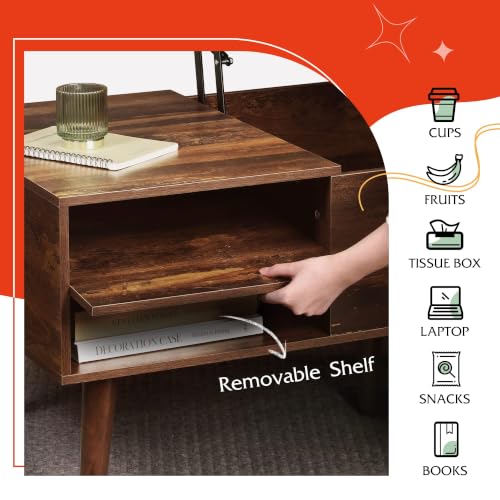 Lift Top Coffee Table with Hidden Storage (Classic Brown / 47" with Shelf)