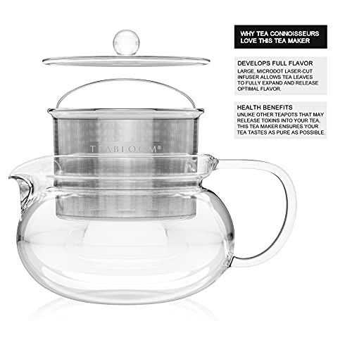 Kyoto 2-in-1 Tea Kettle and Tea Maker – Glass Teapot with Removable Loose Tea Infuser – Tea Connoisseur's Choice (24 FL OZ (2 CUPS))