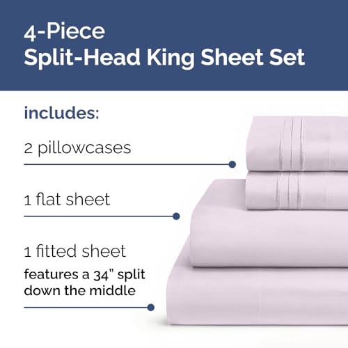 Flex Top Split Head King 4 Piece Sheet Set (33 - Light Lavender / Split Head/Flex Top)