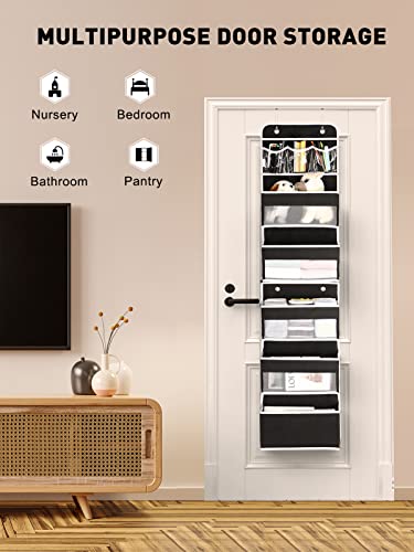 2-in-1 Over The Door Organizer for Nursery Closet Bathroom Dorm (Black / 6 Tier)