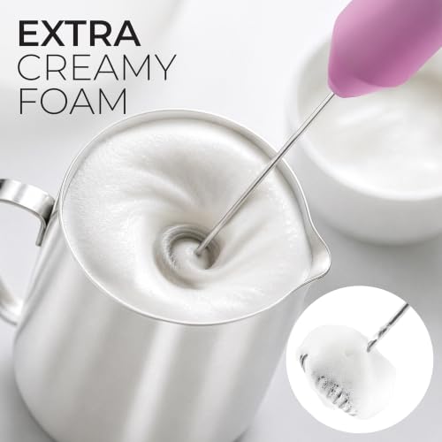 Powerful Milk Frother AA Batteries Included (Ombre Pink Teal / Compact Frother + Batteries)