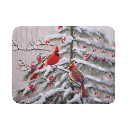 Red Birds Dish Drying Mat Winter Berry Dish Drainer Mats Absorbent Reversible Microfiber Kitchen Countertop Protector Dishes Pad 18x24 inch (Winter Red Bird / 18" x 24")
