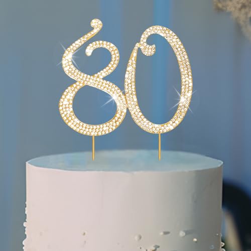 Cake Topper 80th Birthday Decorations for Women Gold Rhinestone Cake Toppers (80)