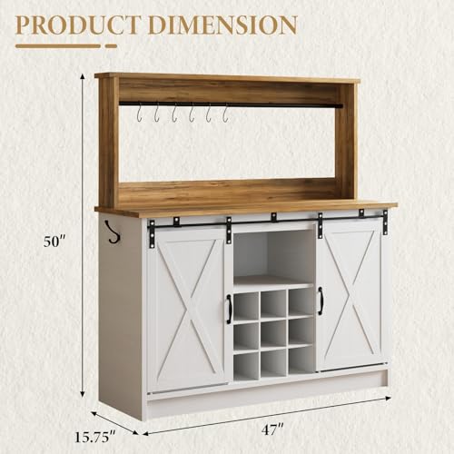 47" Farmhouse Coffee Bar Cabinet with Storage Hutch (47Inch / White)