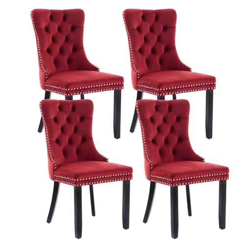 Wine Red Velvet Dining Chairs Set of 4 (Wine Red)