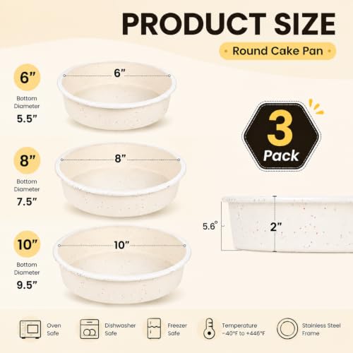 6/8/10 Inch Cake Pan Set, 3 Pack Silicone Mold with Steel Frame (Cream:3 PCS / 6/8/10 Inch – 3-Size Set)