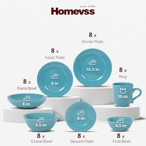 HomeVSS 56 Pc Pearl Dots Stoneware Dinnerware Set