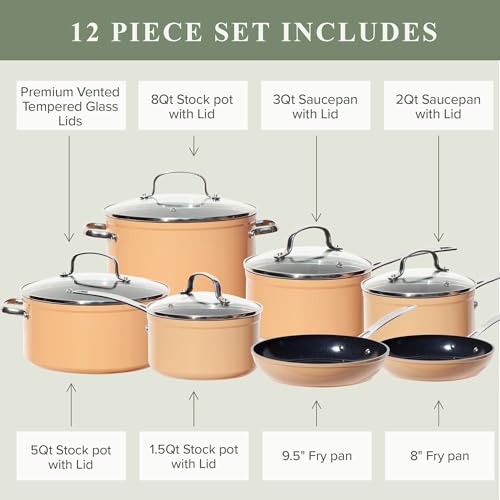 Healthy Duralon Blue Ceramic Nonstick Cookware Set (Apricot Orange / 12pc Cookware Set / Cookware Set)