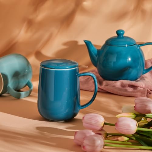Porcelain Teacup with Infuser and Lid (Steel Blue)