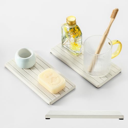 2 Pack Greige Bathroom Sink Vanity Trays (2pcs - 8"x 3.8" - Beige)