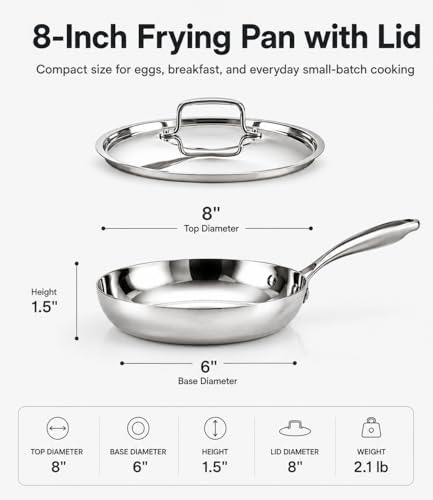 Stainless Steel Frying Pan 8 Inch with Lid (Stainless Steel / 8IN)