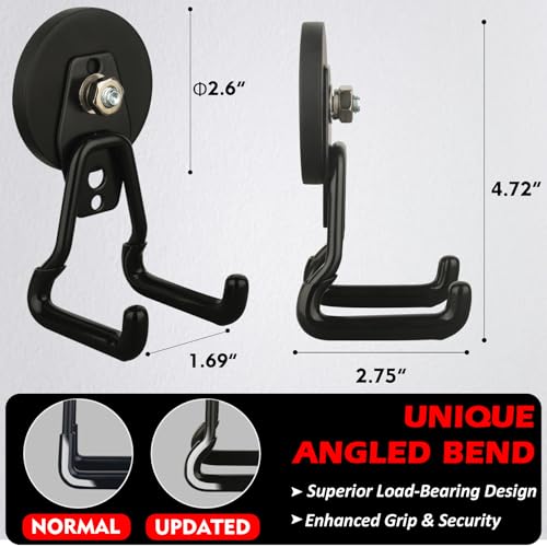 Upgraded Strong Magnetic Hooks Heavy Duty (Updated 2.6in Magnet M Black Hooks 4PCS)