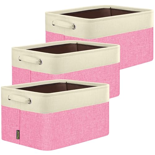 3 Pack Fabric Closet Storage Bins for Shelves (Pink / 3PCS/Small-12x8x8)