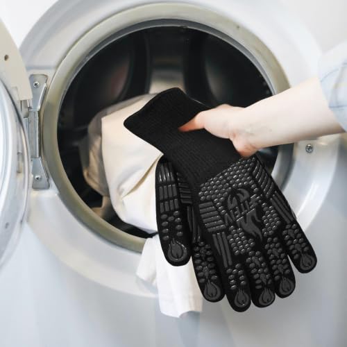 BBQ Gloves 1472°F Heat Resistant with Silicone Grip Oven Mitts (Black / Long (Glove L 13.78" × Palm W 6.33"))