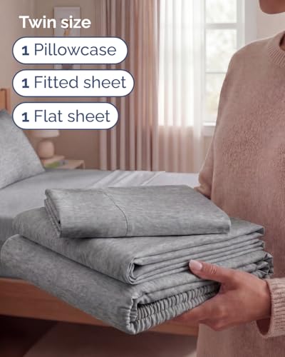 Twin Size 3 Piece Sheet Set (40 - Heathered Grey / Twin)