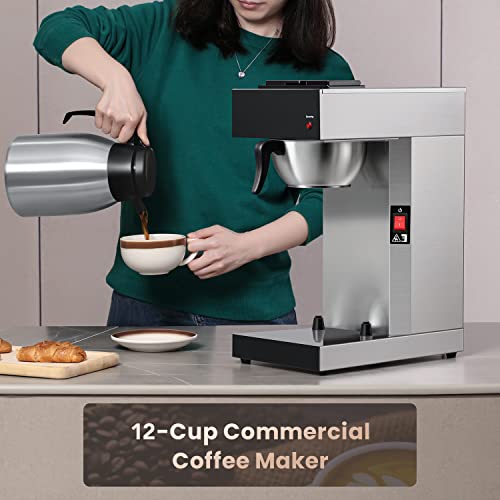 12 Cup Commercial Coffee Maker with 74oz Thermal Carafe (Stainless / 12 Cups)