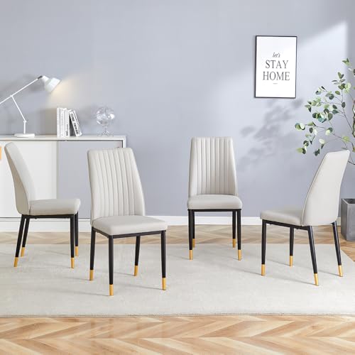 Modern Dining Chairs Set of 8 Gray Kitchen Chairs Set PU Leather Chair with Metal Legs Armless Upholstered Chair for Dinner Room (B- Gray)