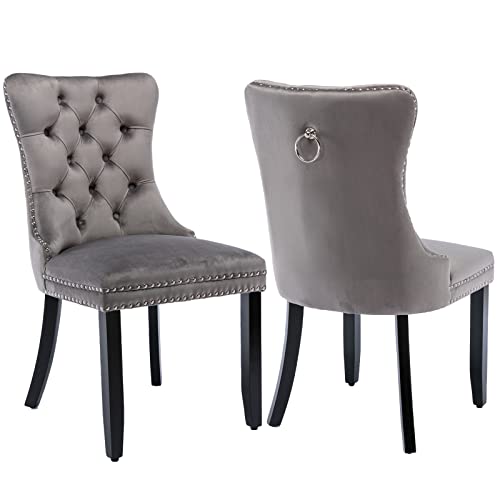 Grey Velvet Dining Chairs Set of 2 (Grey)