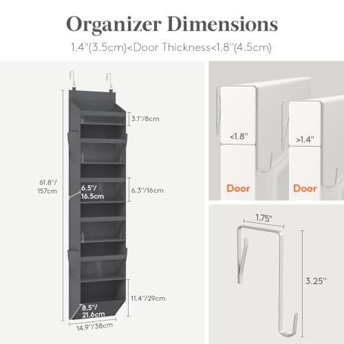 1 Pack Over the Door Organizer 6 Section Hanging Storage (Dark Gray / 6 section)