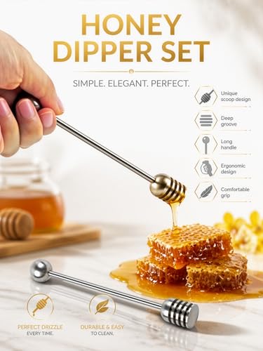 Honey Dipper 6.3 in 304 Stainless Steel Syrup Server Stick (Silver)