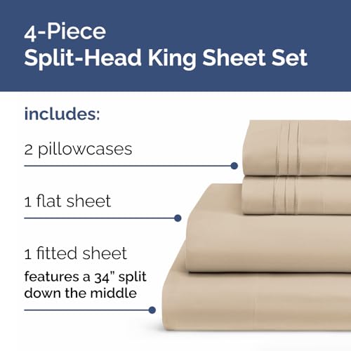 Flex Top Split Head King 4 Piece Sheet Set (11 - Wheat / Split Head/Flex Top)