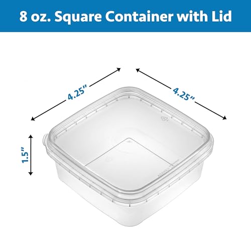 8 oz 20 Pack Square Clear Deli Containers with Lids Disposable BPA Free Square Plastic Food Storage Containers with Lids Airtight for Meal Prep Take Out Kitchen (8 oz)