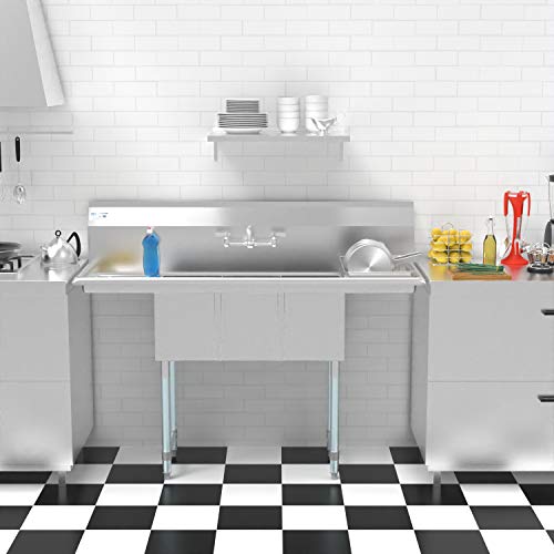 3 Compartment Stainless Steel NSF Commercial Kitchen Sink with Faucet and Cross braced Legs (2 Drainboards W/ Faucet)
