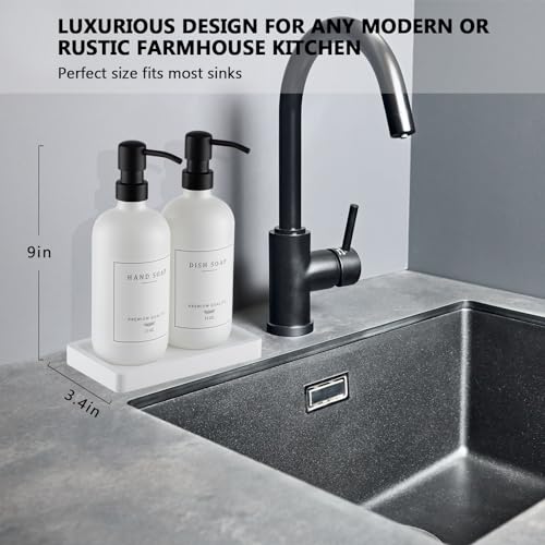 Thick Glass Soap Dispenser (White Bottle/Black Pump + Tray + Funnel)