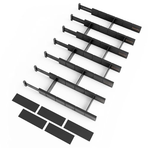 Bamboo Drawer Dividers with Inserts and Labels (2.35''H, 17''-22''L, 7 Dividers / BLACK)