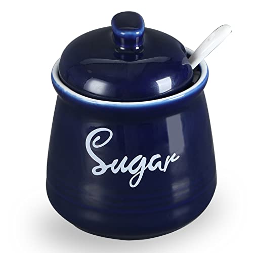 Farmhouse Porcelain Sugar Bowl with Lid and Spoon 12oz