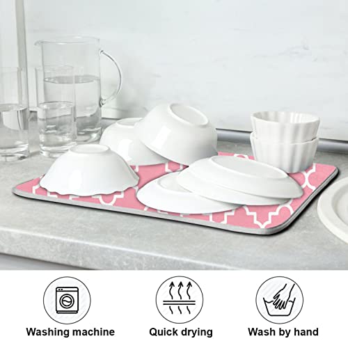 Super Absorbent Dish Drying Mat (Pink Moroccan / 18" x 24")