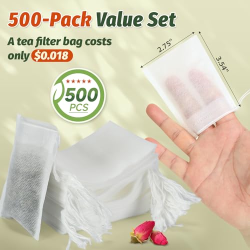 Empty Tea Bags for Loose Leaf Tea (White-500PCS)