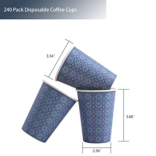 240 Pack Paper Cups 10 oz Bulk Disposable Coffee Cups Navy Floral (Navy / 10 oz-240)