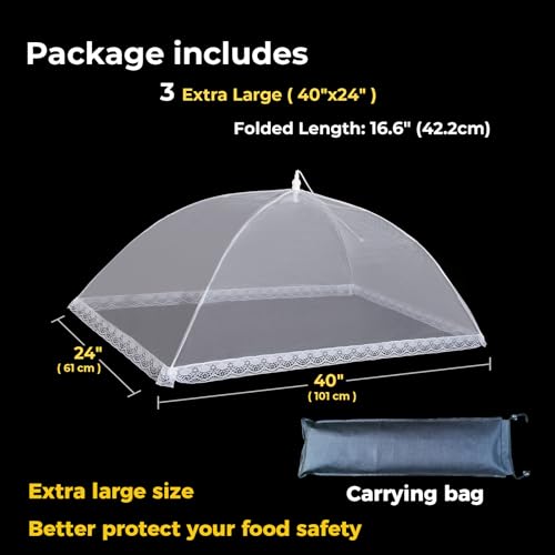 Mesh Food Covers for Outside (3 Pack 40"X24" Jumbo)